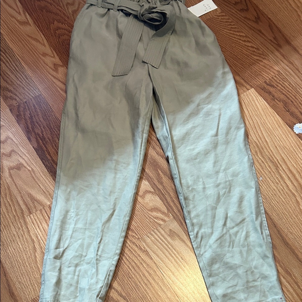 Men's Olive Paperbag Waist Chinos with Self-Tie Belt